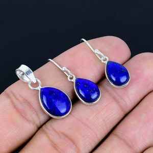 Piedra preciosa de lapislázuli Natural 925 Plata hecha a mano diseñador personalizado pendiente colgante conjunto de joyería fina para mujeres al por mayor a granel - Product Image 4
