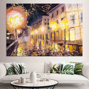 Arte Impreso en Lienzo de Paisaje Nocturno de París: Decoración de Farola Urbana Estilo Pop Art, ARTE EN VIDRIO TEMPLADO - Product Image 1