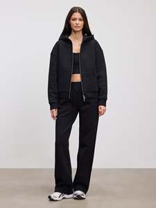 Ensemble sweat à capuche zippé décontracté et jogging personnalisé de grande taille survêtement deux pièces à épaules tombantes noir pour femmes entraînement de gymnastique et vêtements de rue - Product Image 2