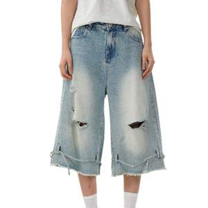 Acid Wash Vintage Distressed Streetwear Hip Hop Trendy Denim Shorts Hombres Verano Transpirable Oversized Jeans Short - Product Image 1