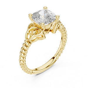 Anillo de Compromiso de Oro Amarillo de 14K con Diamante Corte Cojín para Mujer |   Diamante Cultivado Nuevo - Product Image 4