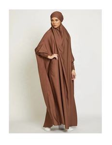 Robe de prière une pièce pour femmes musulmanes brunes, à capuche, Abaya, manches smocks, vêtements islamiques, dubaï, Robe saoudien, modeste, turque - Product Image 2