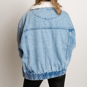 แจ็กเก็ตผ้ายีนส์ผู้หญิงบุขนแกะเชอร์ปาซับในแฟชั่นคลาสสิกฤดูใบไม้ร่วงฤดูหนาวแจ็คเก็ตบอมเบอร์พิมพ์ลาย - Product Image 4