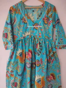 Robe en coton imprimé Sky Mukut Style doux Excellente qualité Robe patineuse décontractée fabriquée en Inde Taille naturelle pour les femmes - Product Image 2