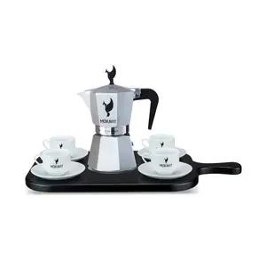 Made In Italy Kitchen Custom Wooden Cutting Board Black Elegant Design Stable Base Cups And Moka Not Included