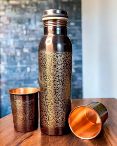 Modern <b>metal</b> copper <b>water</b> <b>bottle</b> crafted with care for active users seeking natural benefits and sleek aesthetics - Product Image 2