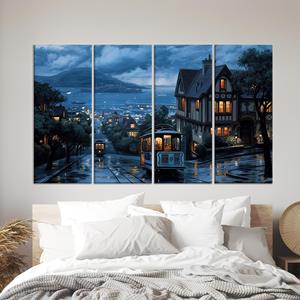 Impression sur toile de paysage urbain d'Istanbul : œuvre d'art urbaine moderne turque, lot de 4 toiles - Product Image 1