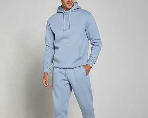 Ensemble de survêtement décontracté pour homme en coton/polyester, avec logo, coupe unie, effet délavé, avec capuche et pantalon de jogging en molleton respirant pour la gym - Product Image 3