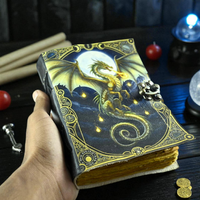 Dragon Leather Journal Printed Book of Shadows with Lock & Deckle Paper Fantasy Grimoire Vintage Writing Hardcover Notebook