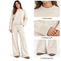 Ensemble deux pièces en maille côtelée pour femme FNJIA : pull et pantalon large – Tenue décontractée – Fabricant de marques privées sur mesure