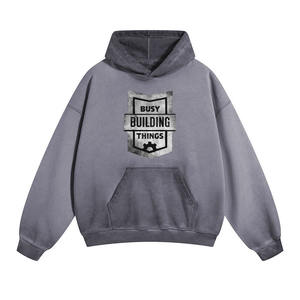 Pakistan Manufacturer Acid Wash Oversize Hoodies For Adult Pullover Drop Shoulder <b>Screen</b> Printing Logo Fleece Hoodie For Winter - Product Image 3