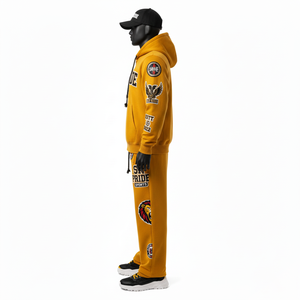 ชุดกีฬาฟิตเนสเทคฟลีซ ชุดวอร์มเทรนนิ่งแบบสองชิ้นสำหรับทุกเพศ ชุดลำลองมีฮู้ดสำหรับวิ่งออกกำลังกาย ระบายอากาศได้ดี พร้อมแผ่นปะ PVC - Product Image 5