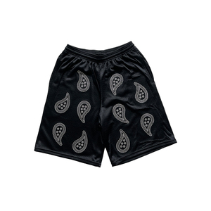 Pantalones cortos de lana con estampado de diamantes de imitación desgastado de algodón pesado para hombre, pantalones cortos de diseño personalizado Vintage desteñidos por el sol para hombre - Product Image 1