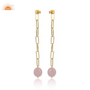Meilleur design Boucles d'oreilles en argent 925 plaqué or 18 carats avec pierres précieuses en quartz rose naturel pour femmes Fournisseur de bijoux design personnalisé - Product Image 2