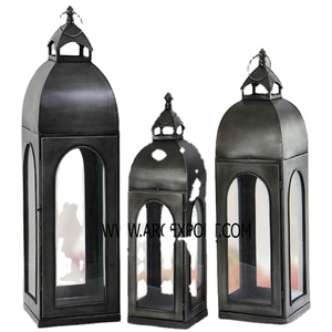 Juego de 3 linternas decorativas elegantes de nuevo diseño con recubrimiento de polvo negro de diferentes tamaños para la mejor venta a precio asequible - Product Image 1