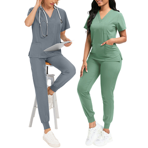 Set seprai Medis wanita ukuran <span class=keywords><strong>Plus</strong></span>, setelan atasan dan celana kain elastis untuk dokter dan perawat terbuat dari spandeks - Product Image 1