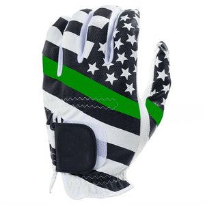 Gants de golf en maille doublés vert en cuir Cabretta à bas prix Sangle réglable et logo sur le poignet Gants de golf en cuir Cabretta personnalisés - Product Image 1