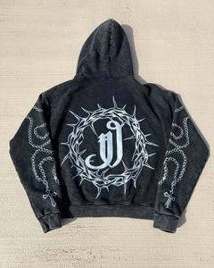 OEM personalizado de alta calidad de los hombres de gran tamaño de la vendimia lavado con ácido sol desteñido desgastado Zip Hoodie Streetwear pulóver en blanco para el invierno - Product Image 2