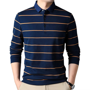 Pull polo à manches longues pour homme, motif rayures horizontales, col classique, style décontracté et professionnel, plusieurs tailles - Product Image 1