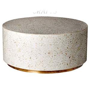 Table basse en bois moderne faite à la main de forme ronde dernière conception avec incrustation d'os meubles purs décoratifs de style rock - Product Image 6