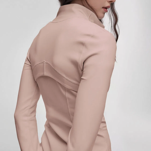 กางเกงโยคะไร้ตะเข็บสำหรับผู้หญิงคอตั้งแขนยาวมีซิปแห้งเร็วระบายอากาศได้เสื้อออกกำลังกายเล่นกีฬากลางแจ้ง - Product Image 3