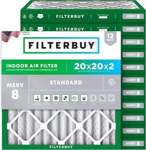 Filtre à air Filterbuy 20x20x2 MERV 8 Protection contre la poussière et les allergies (lot de 12) - Product Image 1