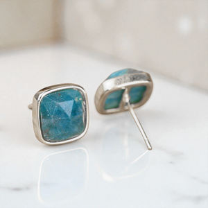 925 Sterling Silver Faceted Crystal Push <b>Back</b> Stud <b>Earrings</b> Semi Precious Moissanite Gemstone Cushioned Bulk Wholesale for Women - Product Image 3