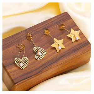 Wholesale Bulk Stainless Steel Silver Plated Vintage Heart Hoop Stud Earrings Women's Geometric <b>Statement</b> <b>Jewelry</b> Pearl Gifts - Product Image 3