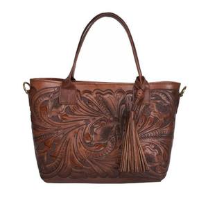Nouveau Sac Fourre-tout Vintage 2025 en Cuir Véritable 100% pour Femme, Motifs Floraux Gravés à la Main, Léger et Confortable avec Poignée Ergonomique - Product Image 2