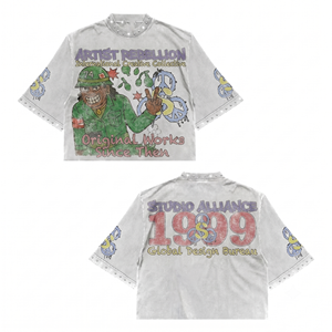Camiseta 100% algodón para hombre, corte holgado, estampada, camiseta oversize para hombre, 240 GSM, algodón, corte cuadrado, estampado gráfico con pedrería. - Product Image 3