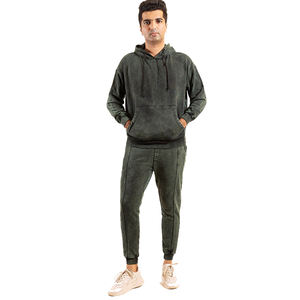 Sweat à capuche vintage personnalisé et pantalon avec fermeture éclair ensemble deux pièces chenille impression survêtement délavé au soleil à l'acide hommes survêtement - Product Image 1