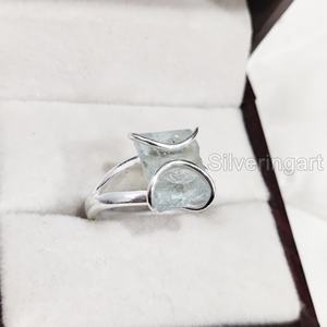 Anillo de Plata de Ley 925 con Piedra Natural de Aguamarina en Bruto para Mujer, Joyería con Banda de Alambre, Piedra de Nacimiento de Marzo - Product Image 5