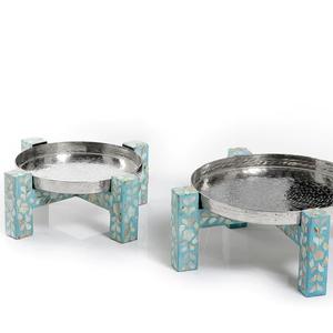 Plateau de service à gâteaux en métal au design de luxe, présentoir pour centre de table de mariage, plateau de service pour aliments et collations avec support en bois - Product Image 2