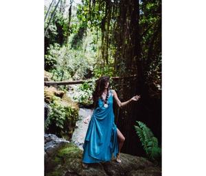 Maxi de Lino Vintage Chic para Mujer Hecho a Mano Hermosa Cubierta de Playa Sexy Abertura Lateral Único Estampado de Explosión Hasta el Suelo Natural - Product Image 1