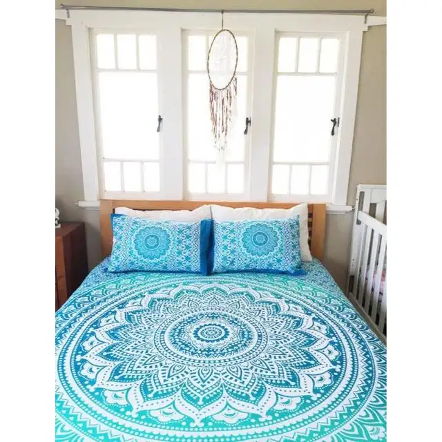 غطاء ملاءات السرير الهندي من ماندالا طقم مفارش سرير بوهو مزود بغطاء للوسادات غطاء سرير هيبي بوهيمي بجودة عالية