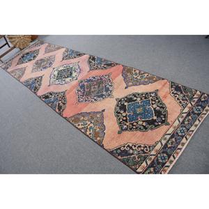 Tapis, 3,2 x 12,3 pieds, tapis vintage, tapis bleu patchwork en laine - Product Image 1