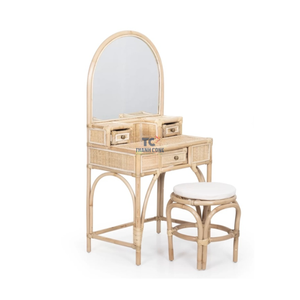Modern Style Rattan Baby Makeup Table Set with Mirror Eco-Friendly Bedroom Furniture Wholesale for Kids - Product Image 1