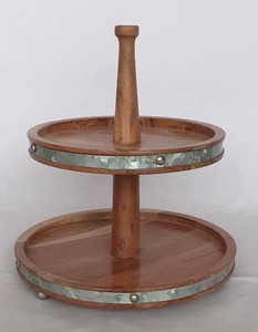 Nouveau design support à cupcakes en bois à 2 niveaux tour plateau de présentation à desserts grand plateau de service rectangulaire support à cupcakes en bois - Product Image 3