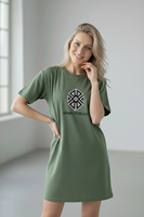Gaun Klub Wanita Model O-neck Lengan Pendek Longgar, Kaos Seksi Ekstra Panjang 100% Katun Modal Bermotif Kancing
