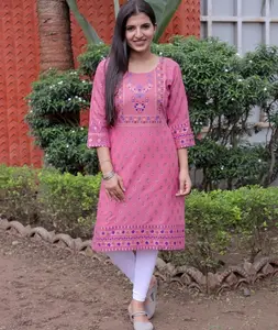 Roupa étnica indiana pronto à raiom kurtis, com estampa folha e tamanho grande, vestuário feminino para escritório e uso casual