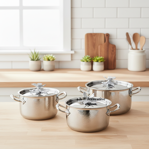 Luxury Hand-Hammered Stainless Steel Cookware Set Eco-Friendly Europe Butterfly Lid Knob <b>Casserole</b> <b>Pan</b> Pots Side Handles - Product Image 6