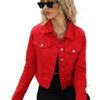Veste en jean tricotée sur mesure pour femme avec logo floral, respirante et coupe-vent, couleur et taille personnalisées