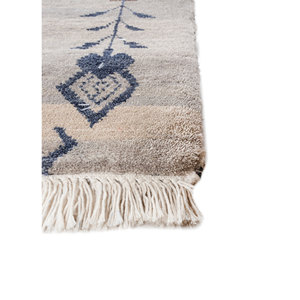 Tapis géométrique gris et noir Freedom Manchaha en laine et soie de bambou noué à la main, technique de tissage plat pour salon - Product Image 4