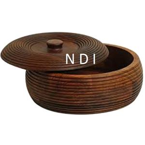 Finition en noyer arrondi Chapati Sever Pot Casserole Pot de service Pot de serveur de nourriture décoratif fait à la main pour l'usage de la restauration domestique - Product Image 5