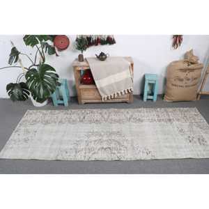 Tapis turc vintage, tapis de 3x8 pieds, tapis à carreaux blanc et marron - Product Image 3