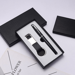 Juego de regalo de oficina corporativa de lujo Bolígrafo de metal de aleación de zinc con llavero de cuero en caja para promociones comerciales - Product Image 1