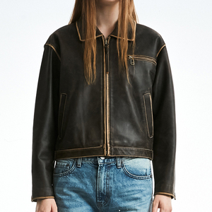 Chaqueta de piel de oveja auténtica para mujer de calidad superior Bolsillos laterales duraderos OEM con cremallera Cuello vuelto de invierno - Product Image 1