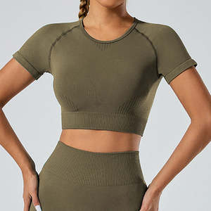 Seamless <b>Ladies</b> Yoga Gym Fitness Gym Sports <b>Short</b> <b>Sleeve</b> Shirts Workout <b>Tops</b> Women's Sportswear Yoga Crop <b>Top</b> - Product Image 2
