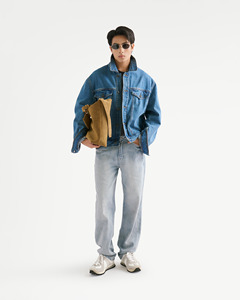 Veste en jean pour homme, écologique, pour l'hiver, en tissu, fermeture à un bouton, col rabattu, coupe ample, respirante, anti-UV, unie - Product Image 3