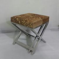 Tabouret Cross X moderne en acier inoxydable, ottoman avec revêtement en cuir, assise confortable pour la maison, le bureau, la chambre à coucher, le salon